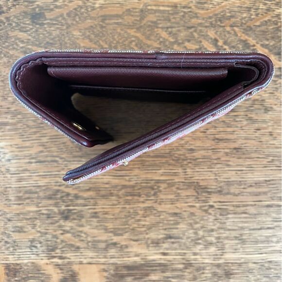 Louis Vuitton Red/Sepia Monogram Lin Porte-Tresor Canvas & Leather Wallet w/COA. - Picture 7 of 15